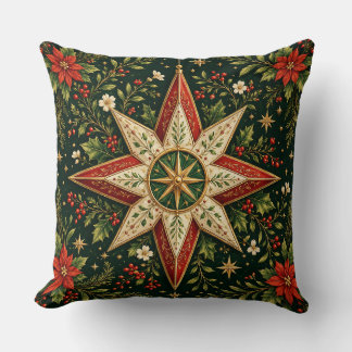 Coussin Ornement étoile de Noël vintage Poinsettia Holly