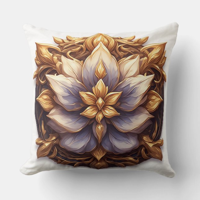 Coussin Ornement Floral Doré Élégant (Recto)