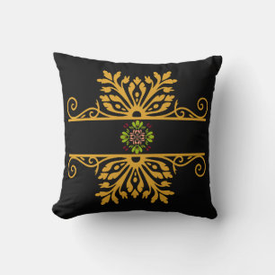 Coussin Ornement Floral Doré Élégant de Style Baroque