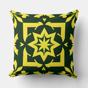 Coussin Ornement floral jaune sur fond vert