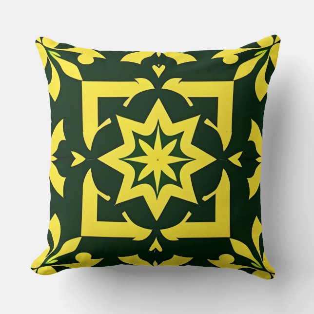Coussin Ornement floral jaune sur fond vert (Recto)