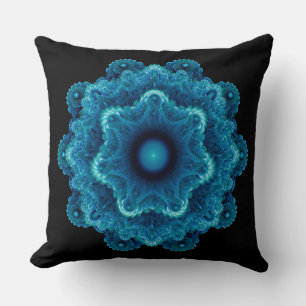 Coussin Ornement fractal bleu