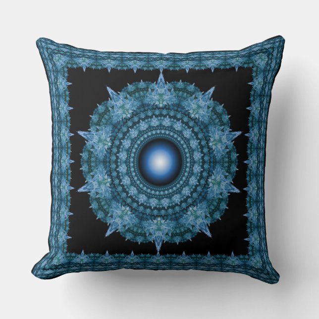 Coussin Ornement fractal étoile bleue (Recto)