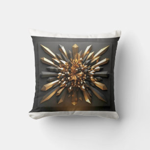 Coussin Ornement géométrique 3D en or luxueux et cristal s