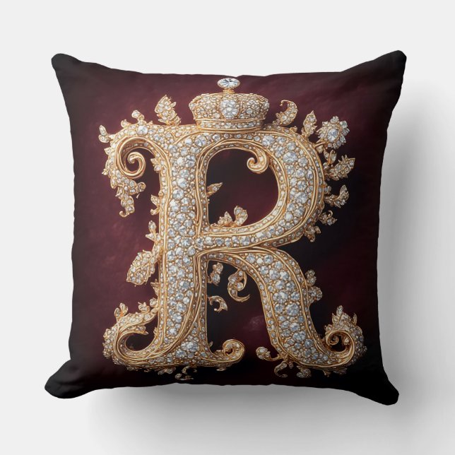Coussin Ornement Or 'R' Orné de Diamants (Recto)