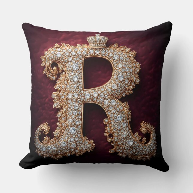 Coussin Ornement Or 'R' Orné de Diamants (Recto)
