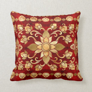 Coussin Ornement thaïlandais - Or et rouge