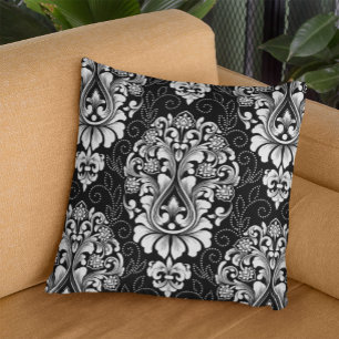 Coussin Ornemental Damask Blanc noir Floral