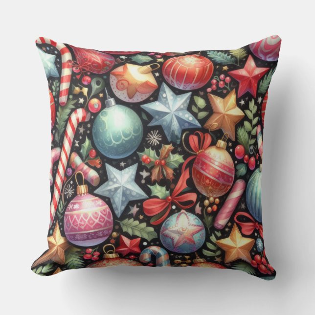 Coussin Ornements aquarelle Étoiles Motif de Noël Fêtes (Recto)