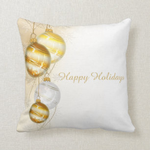 Coussin Ornements blancs de boule d'or de Noël
