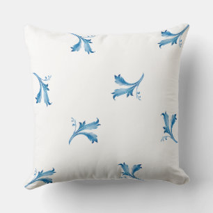Coussin Ornements de feuilles en carreaux bleus minimalist