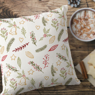Coussin Ornements de Noël et Motif de verdure festive