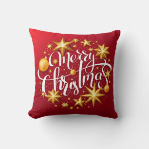 Coussin Ornements de Noël Étincelle Typographie Rouge