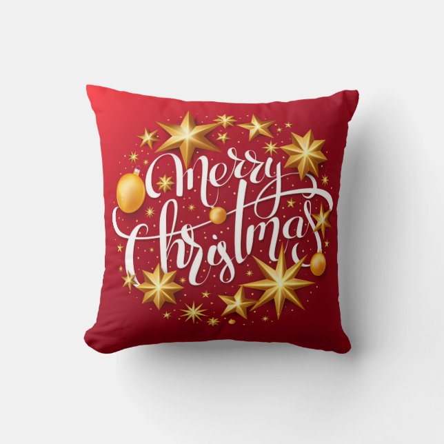 Coussin Ornements de Noël Étincelle Typographie Rouge (Recto)