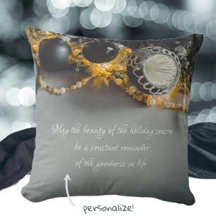 Coussin Ornements de Noël gris noir avec des guirlandes