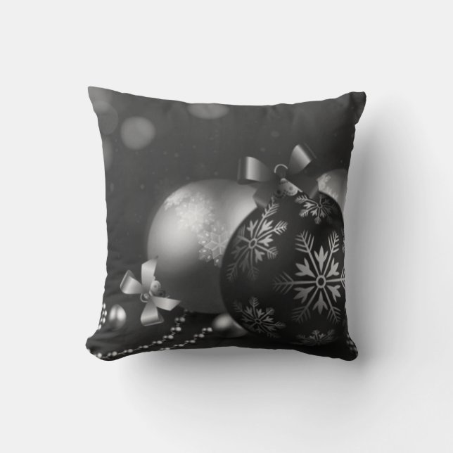 Coussin Ornements de Noël Lancer Oreiller/Noir & Blanc (Recto)