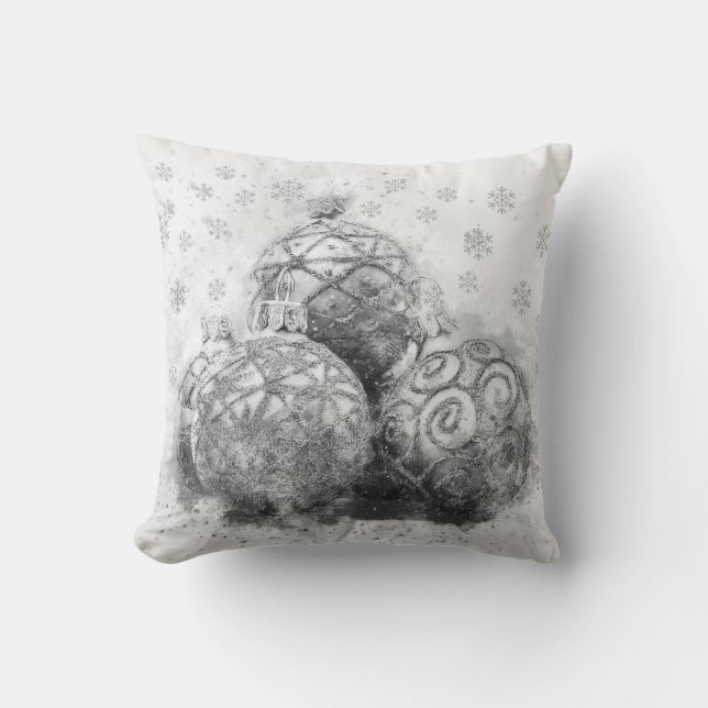 Coussin Ornements de Noël Noir & Blanc (Recto)