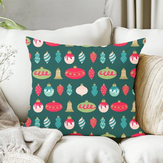 Coussin Ornements de Noël Rétro Couleurs Moderne du Milieu (Créateur téléchargé)