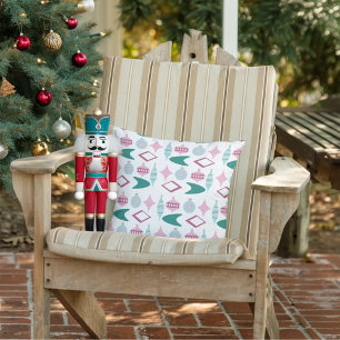 Coussin Ornements de Noël rétro rose et turquoise