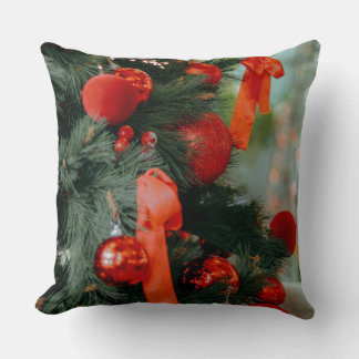 Coussin Ornements de Noël Vintage Ruban Rouge Arbre de Noë