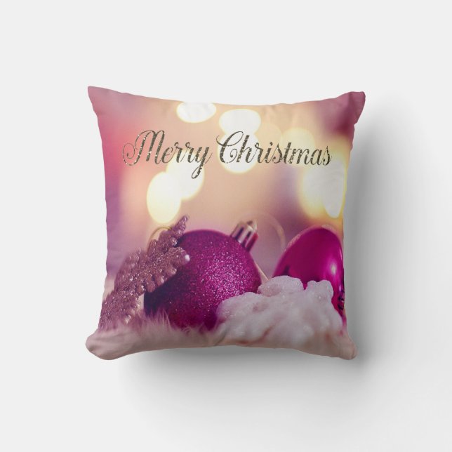 Coussin Ornements de Noël Violet Brillants Élégants (Recto)