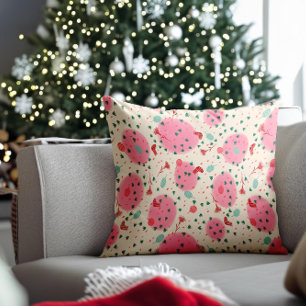 Coussin Ornements rose et bas – Noël rétro