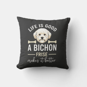 Coussin Os de Chien Bichon Frise La Vie Est Belle Fourrure