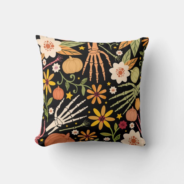 Coussin Os d'Halloween, motif floral sans couture. (Recto)