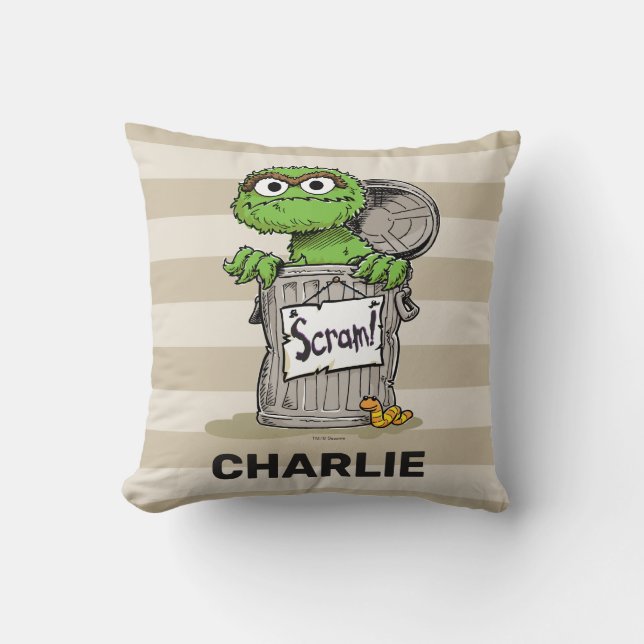 Coussin Oscar le Grouch personnalisé vintage dégage (Recto)
