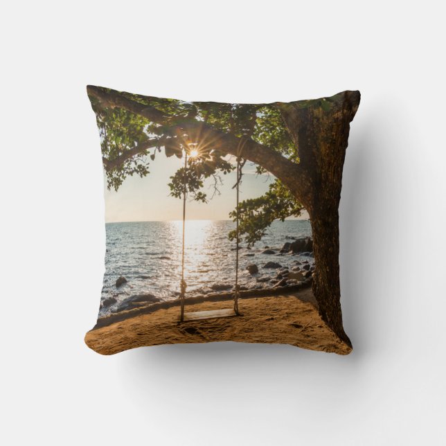 Coussin Oscillation sur la plage au coucher du soleil (Recto)