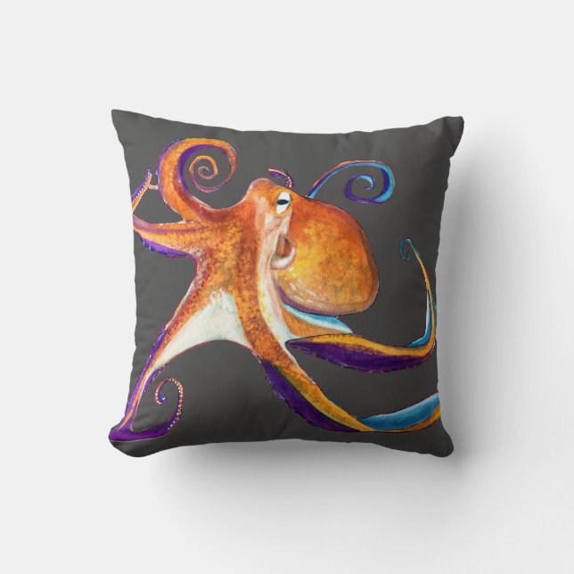 Coussin Otopus vie marine aquarelle art (Recto)