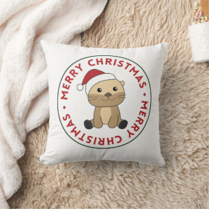 Coussin Otter Noël Neige Animaux d'hiver Otter Throw Pi