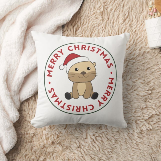 Coussin Otter Noël Neige Animaux d'hiver Otter Throw Pi (Couverture)