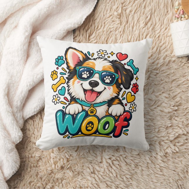 Coussin Ouah Chiot Mignon Empreinte de Patte de Chien Cœur (Couverture)