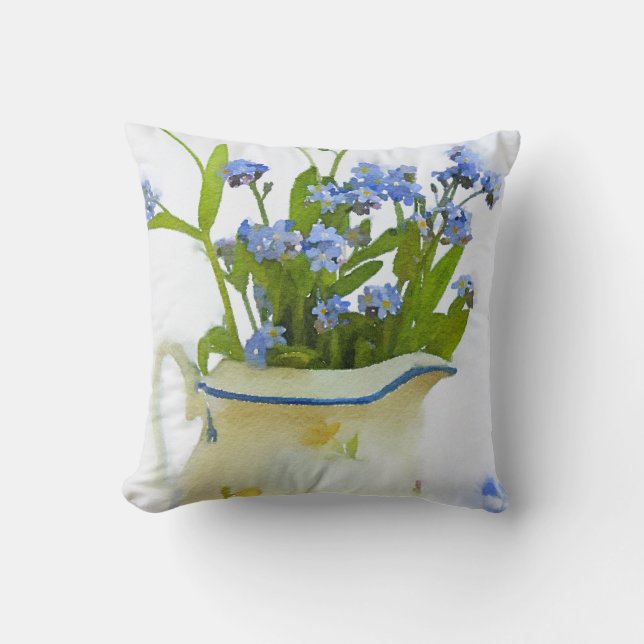 Coussin Oubliez-moi pas l'aquarelle florale bleue (Recto)