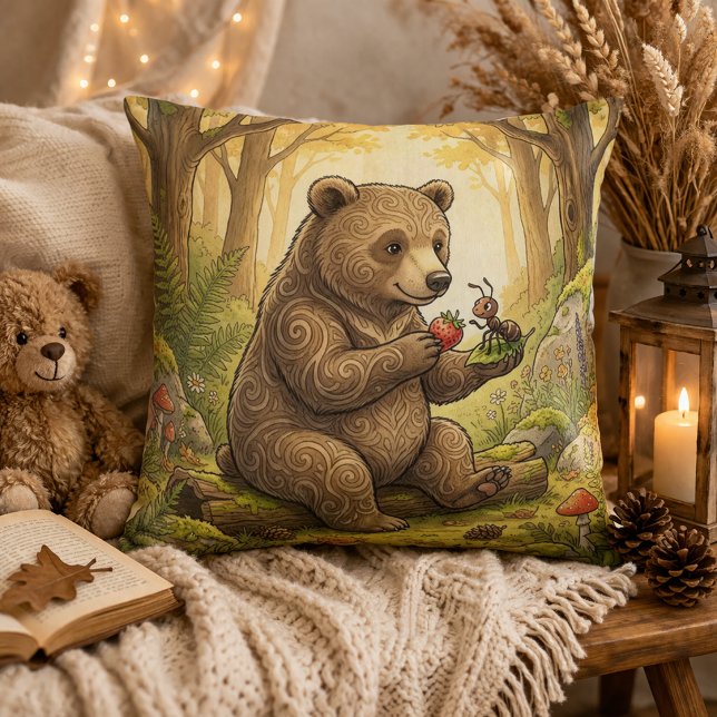 Coussin Ours adorable et ami fourmi Animaux de la forêt  (Créateur téléchargé)