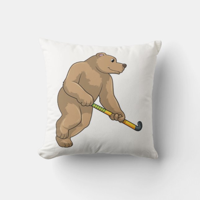 Coussin Ours au hockey avec chauve-souris de hockey (Recto)