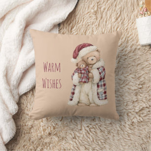 Coussin Ours avec chapeau de Père Noël rouge et voeux chal