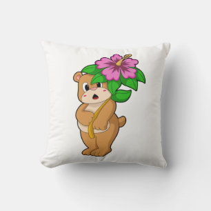 Coussin Ours avec Hibiscus aux fleurs