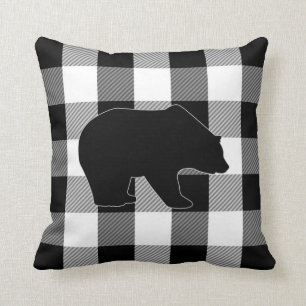 Coussin Ours blanc noir de plaid de bûcheron du contrôle  