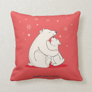 Coussin Ours blancs de Noël rouge mignon
