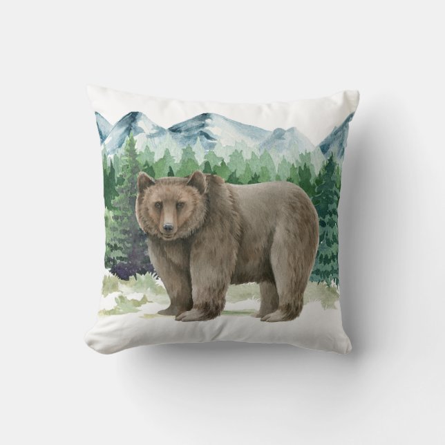 Coussin Ours Brown en montagne (Recto)