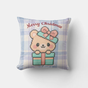 Coussin Ours cadeau de Noël décoration pixel art pastel mi