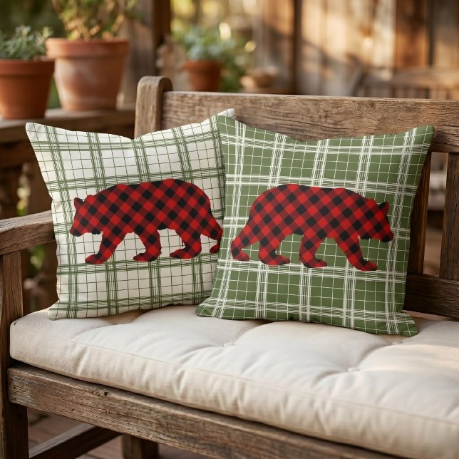 Coussin Ours classique rouge noir buffalo bûcheron à carre (Créateur téléchargé)