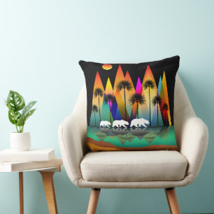 Coussin Ours dans forêt montagnes modernes
