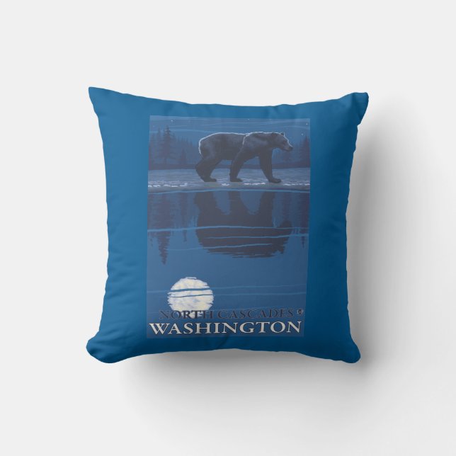 Coussin Ours dans le clair de lune - cascades du nord, (Recto)