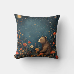 Coussin Ours dans une forêt colorée avec des étoiles et de