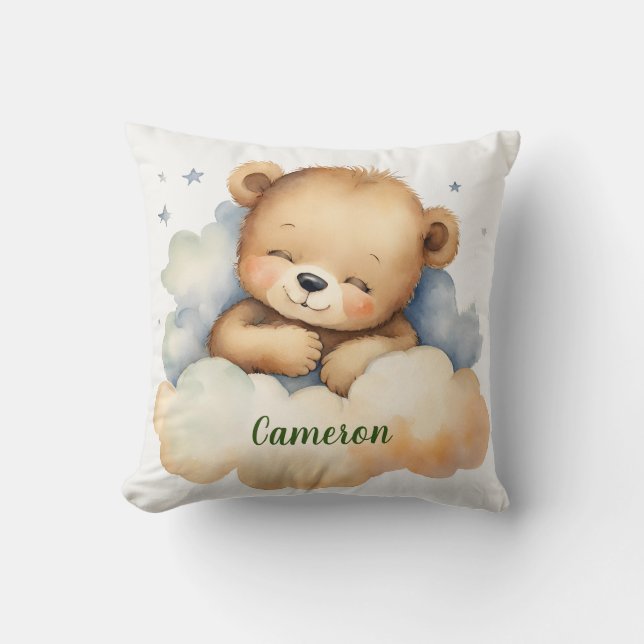 Coussin Ours de bébé céleste Nursery personnalisée (Recto)