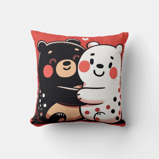 Coussin Ours de dessin animé adorables qui s'embrassent (Recto)