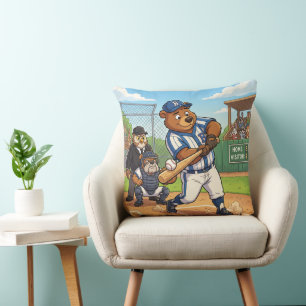 Coussin Ours de dessin animé jouant au baseball